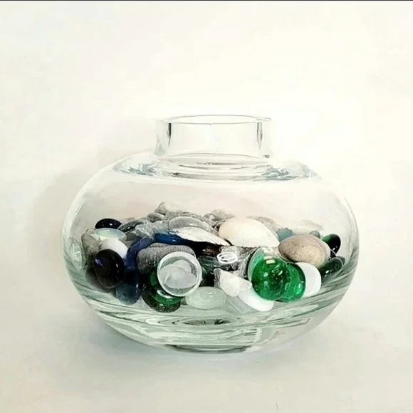 Vintage Blown Clear Art Glass Round Vase - Picture 2 of 9